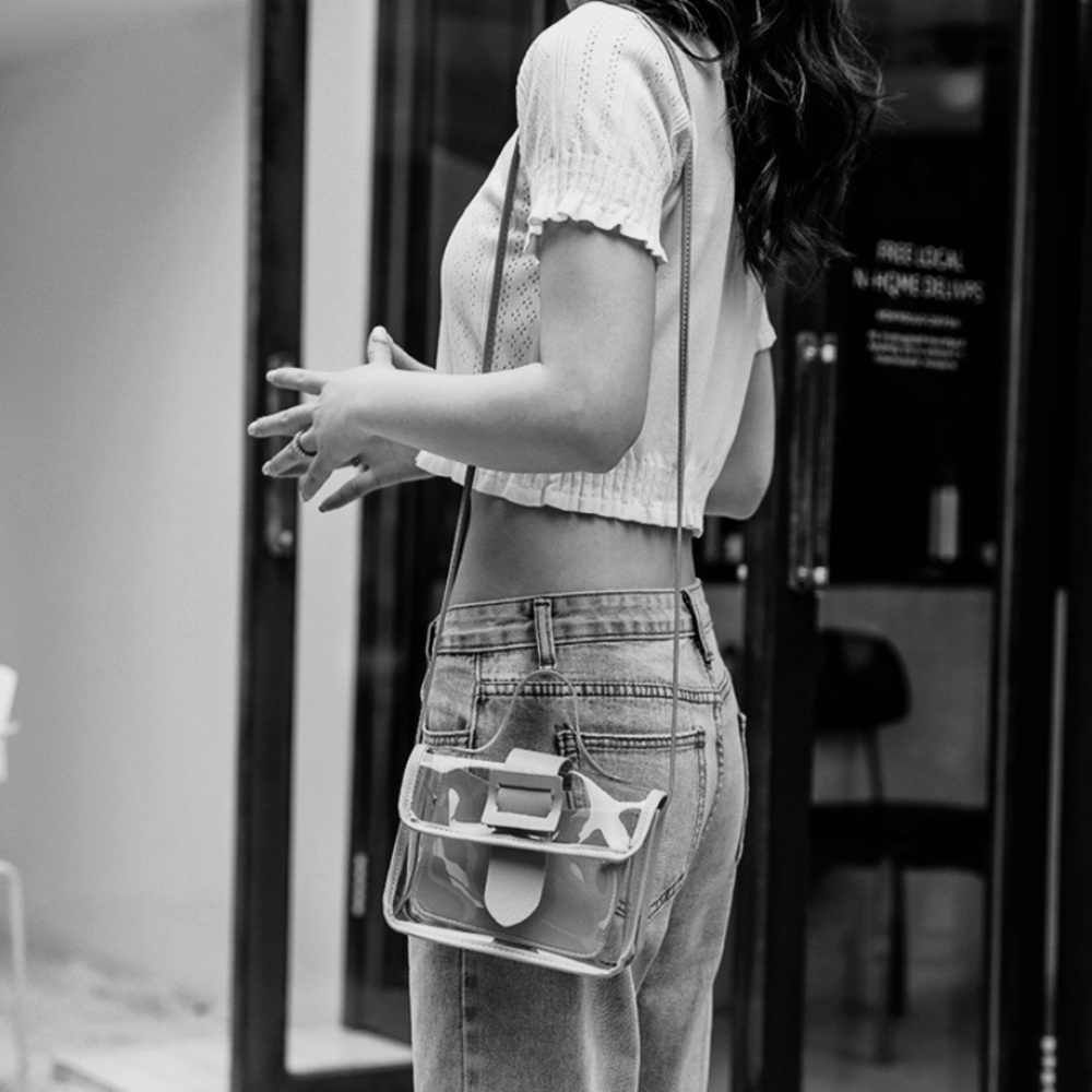 CLEAR CROSSBODY BAG WITH PINK TRIM & A TOP HANDLE - Picture 11 of 11